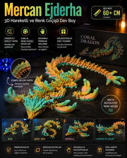 Gül Ejderhası 3D Hareketli ve Renk Geçişli Dev Boy