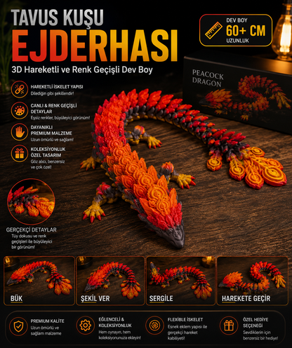 Gül Ejderhası 3D Hareketli ve Renk Geçişli Dev Boy