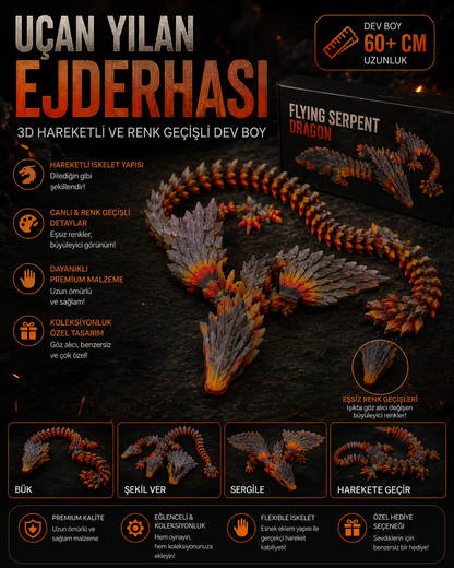 Gül Ejderhası 3D Hareketli ve Renk Geçişli Dev Boy